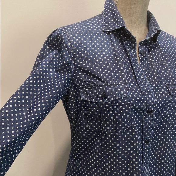 J.Crew Polka Dot Button Down Shirt Navy Cotton Denim Size 6 Women’s - Picture 3 of 14